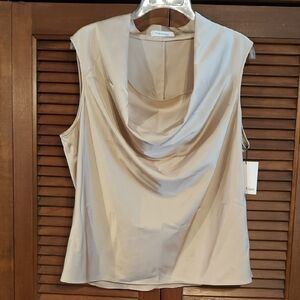 NWT Calvin Klein Women's Beige Draped Blouse
